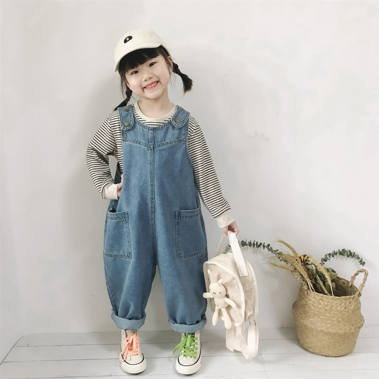 "Korean Style Spring and Autumn Men's Casual Denim Straps Jumpsuit - Trendy and Fashionable"