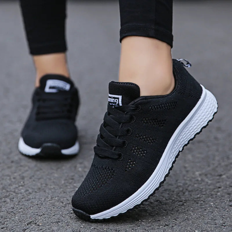 "Women's Casual Breathable White Flat Sneakers"