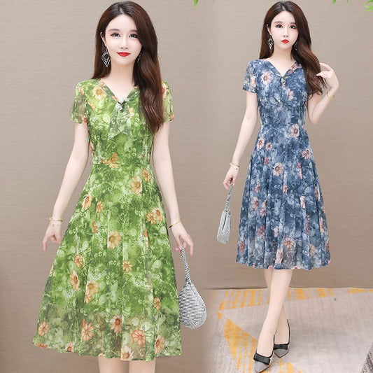 Elegant Mesh Summer Dress for Women, Floral Pattern