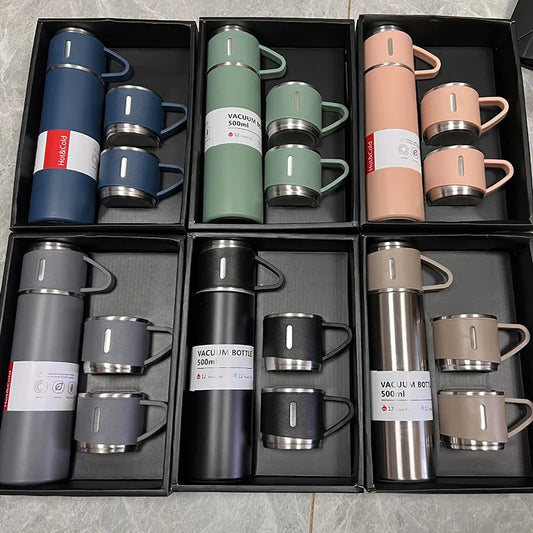 Premium 500ML Stainless Steel Vacuum Flask Gift Set - Office Business Style Thermos Bottle - Outdoor Hot Water Thermal Insulation - Couple Cup