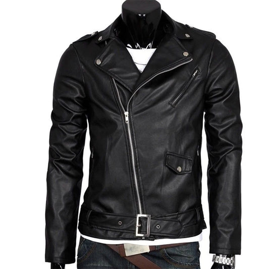 Men's Slim Fit Leather Jacket - Casual Zipper Motorcycle Coat (Spring/Autumn/Winter)